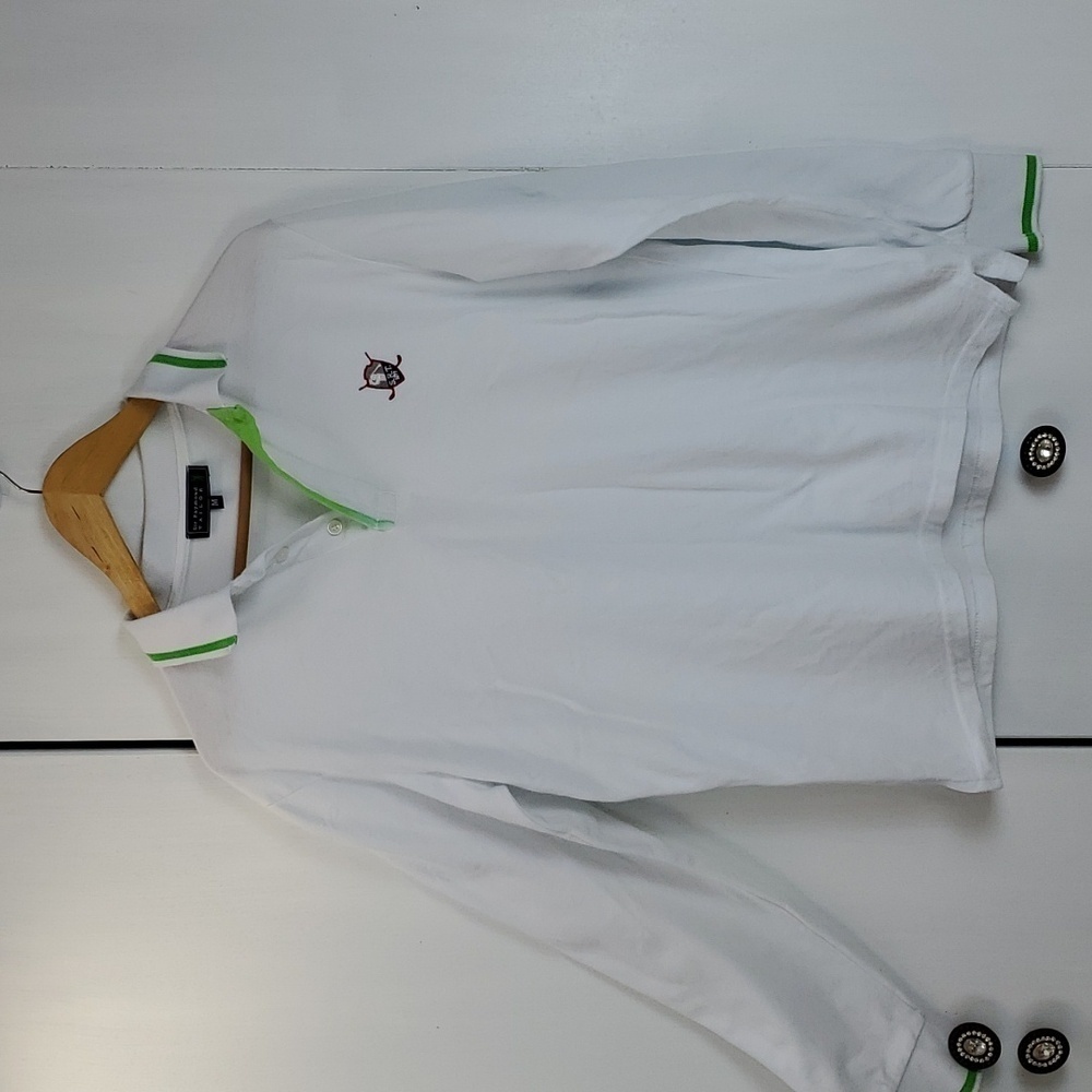 Sir Raymond Taylor- Mens White /Green piping Golf Longsleeve POLO Sz.Medium